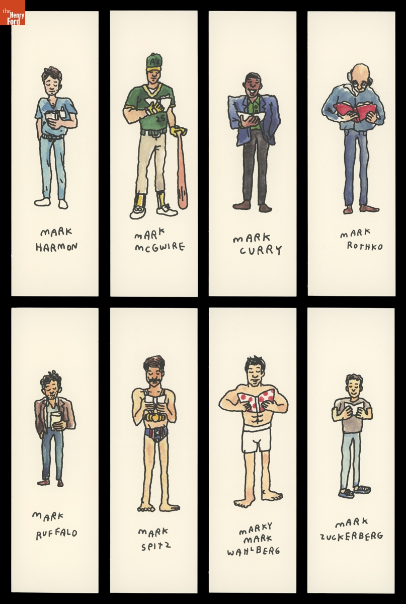 "Marks Reading Books Bookmarks" for McSweeney's by Jason Polan, 2014