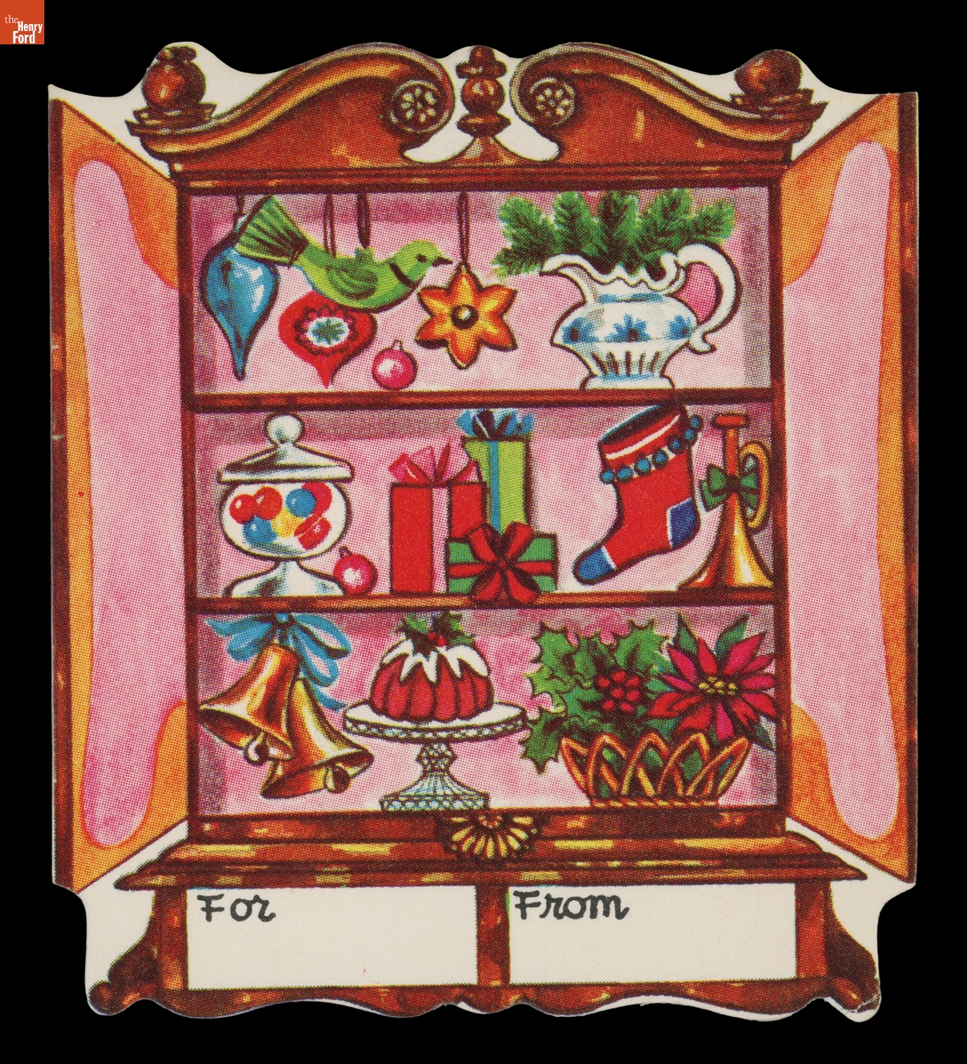 Cupboard of Christmas Decorations Gift Tag, 1955-1966