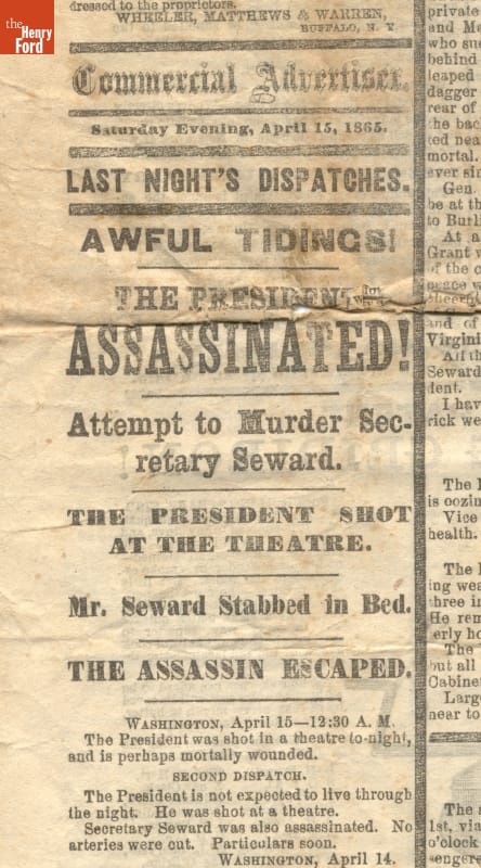 Newspaper, Buffalo Commercial Advertiser, Saturday, April 15, 1865