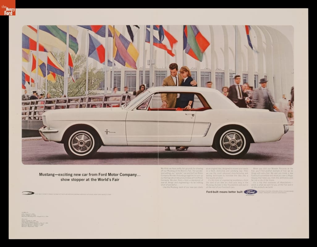 Advertisement for the 1965 Ford Mustang, "Exciting New Car from Ford Motor Company"