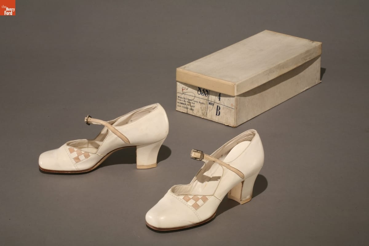 Women's "White Kid Patsy Center Buckle, Trim Lido Sand Kid," 1930-1935