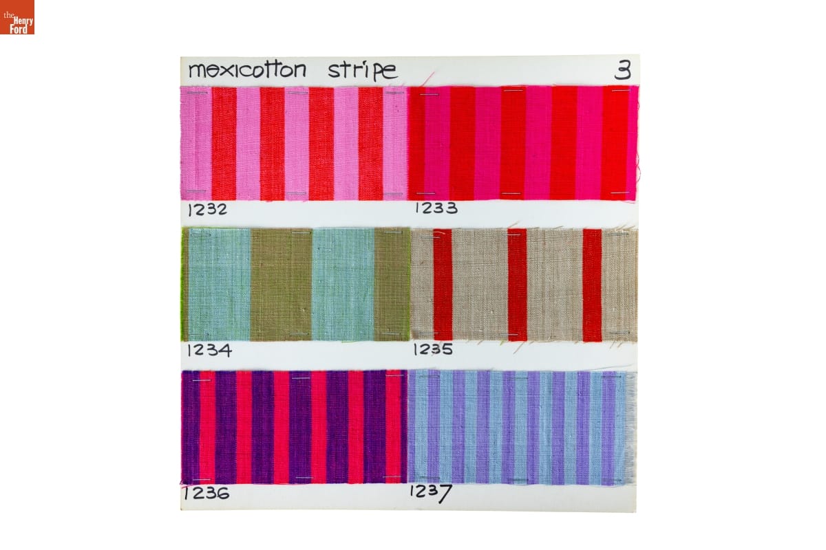 Textile Swatch Card, "Mexicotton Stripe," Designed by Alexander Girard for Herman Miller, 1961