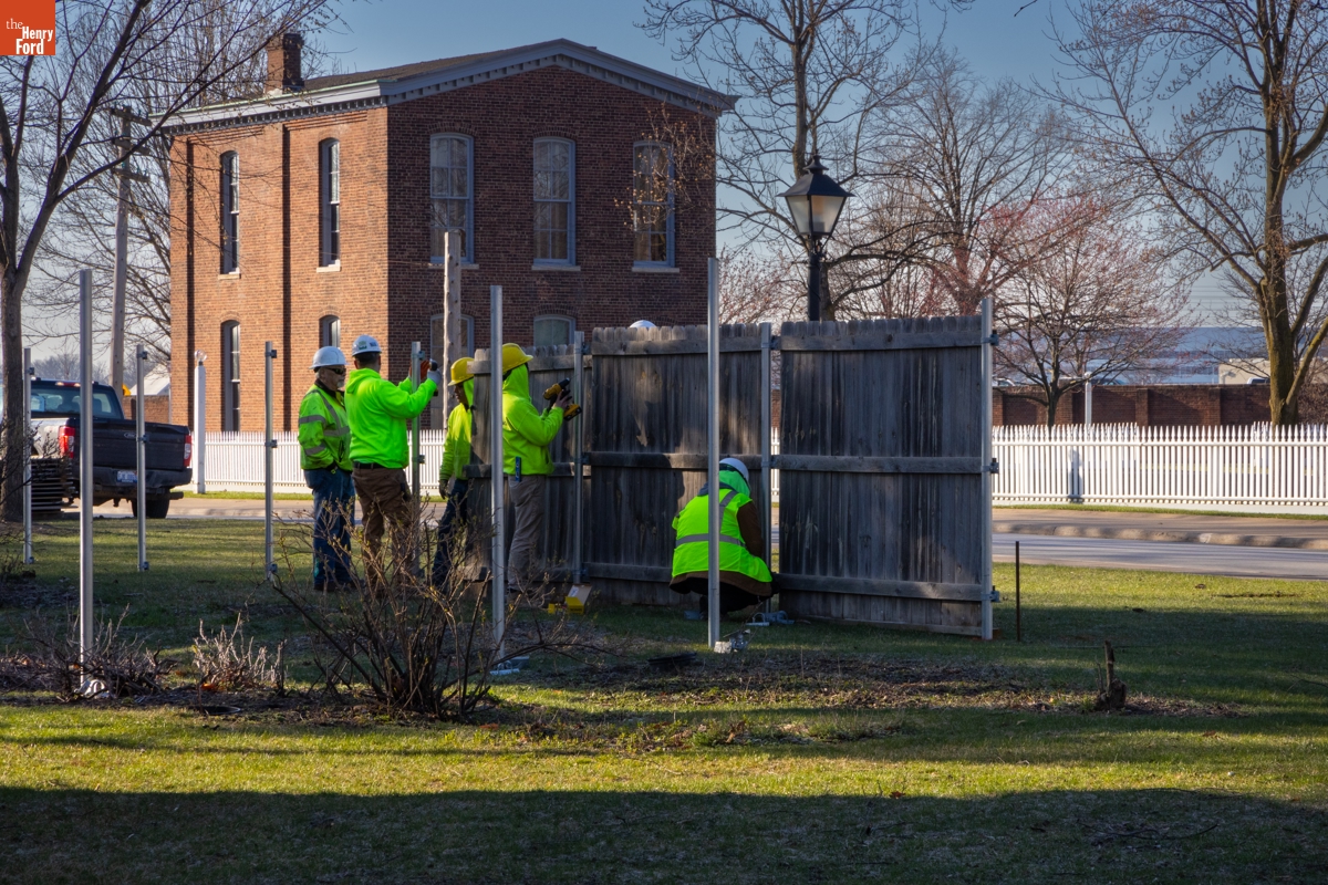 Jackson Home Construction Site Fence Being Built, Greenfield Village, March 15, 2024