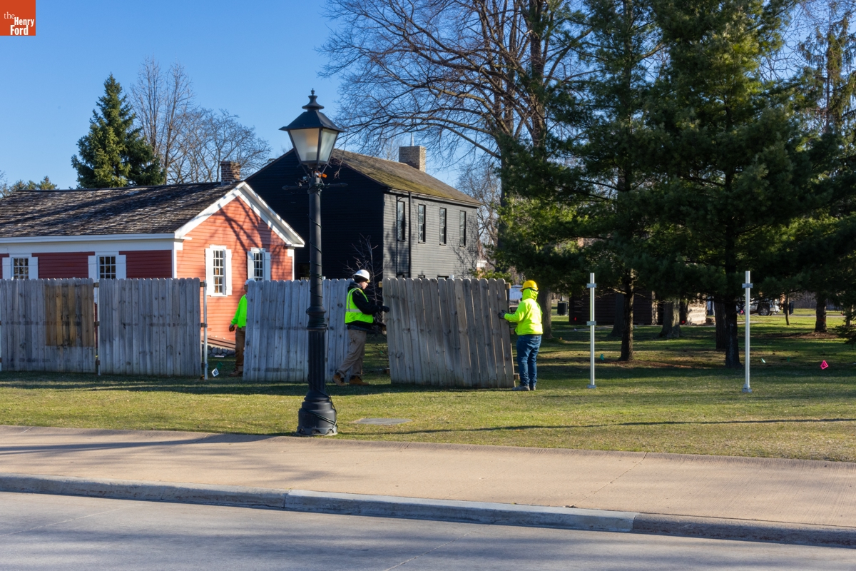 Jackson Home Construction Site Fence Being Built, Greenfield Village, March 15, 2024