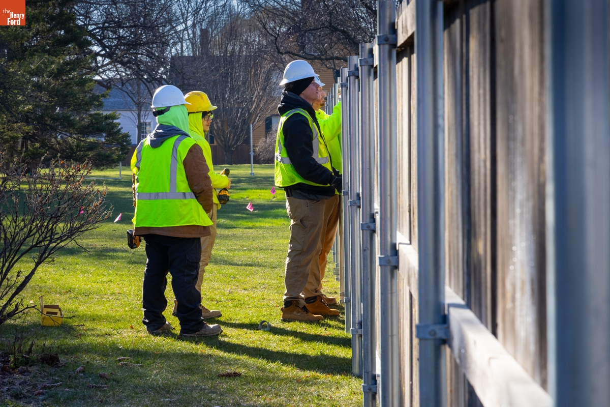 Jackson Home Construction Site Fence Being Built, Greenfield Village, March 15, 2024