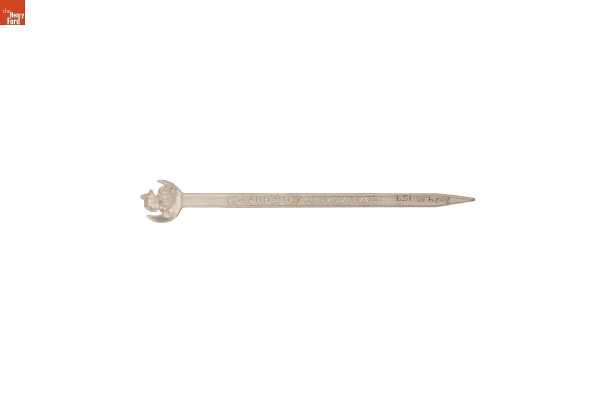 "Continental To Houston" Swizzle Stick, 1967-1991