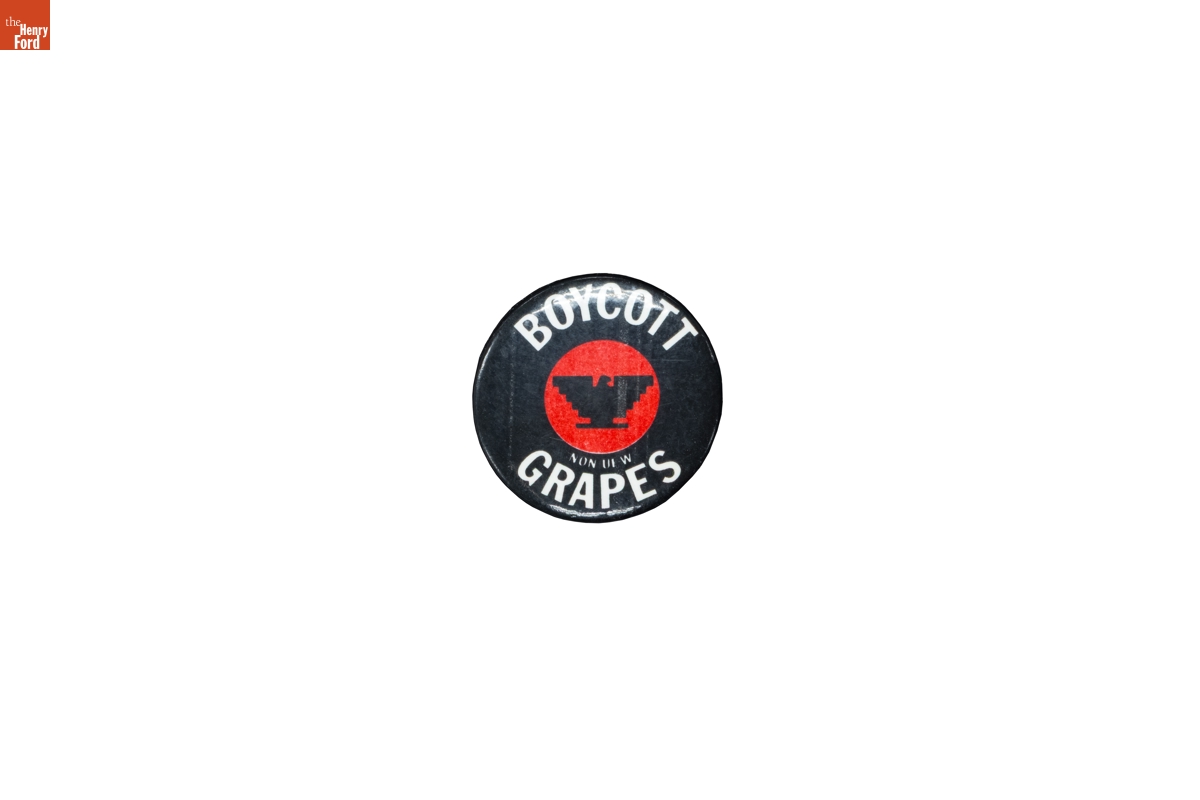 "Boycott Non UFW Grapes" Button, circa 1968
