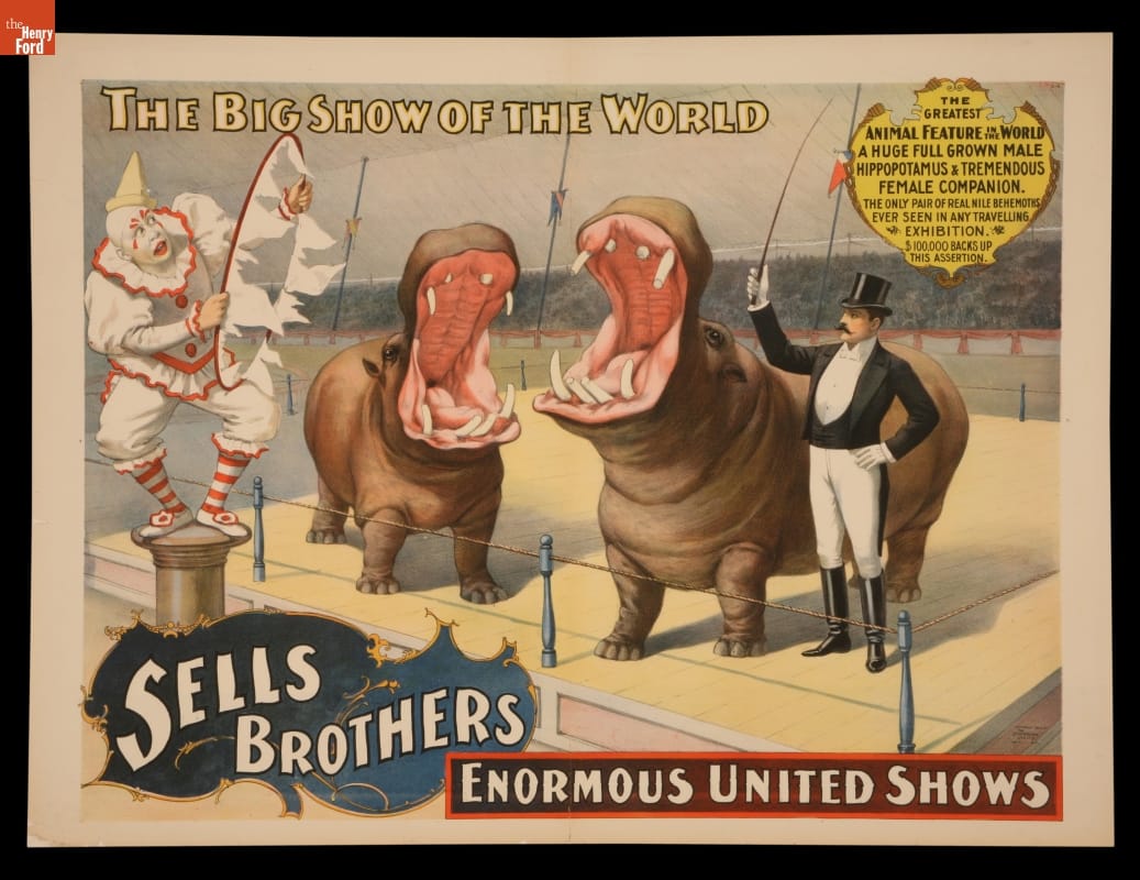 Circus Poster, Sells Brother Circus Presents the Big Show of the World, Featuring Trained Hippos, 1895