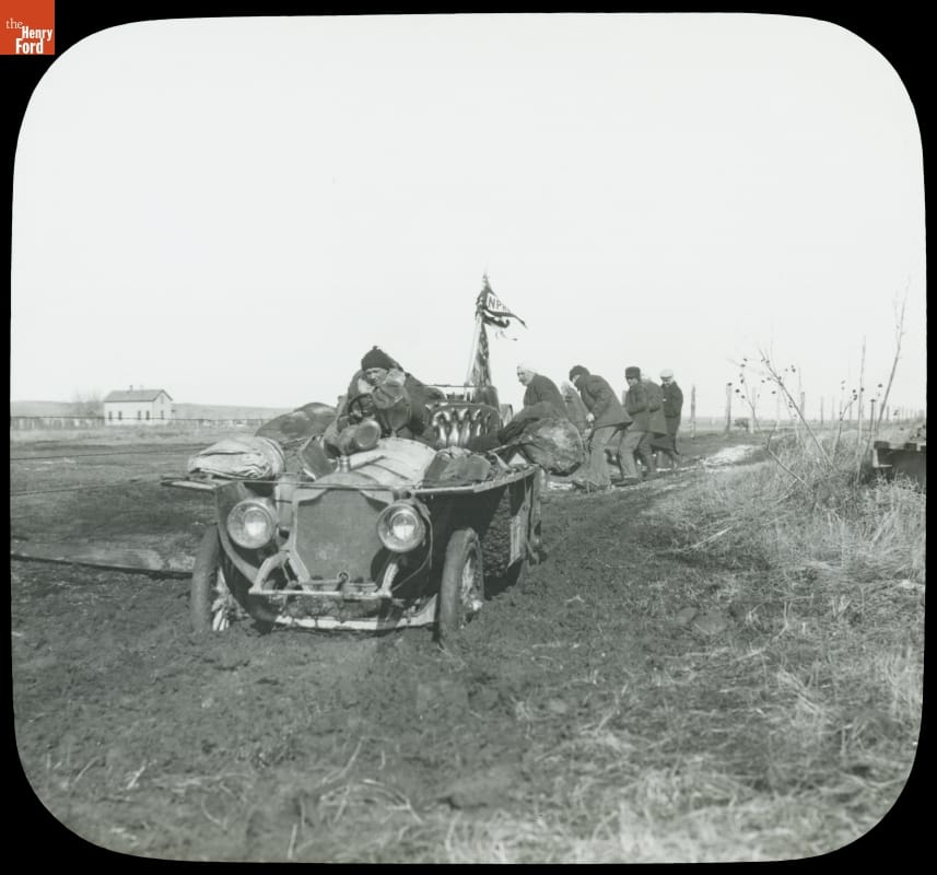Using Block & Tackle to Move the Thomas Flyer Out of the Mud in Colorado during the New York to Paris Race, 1908