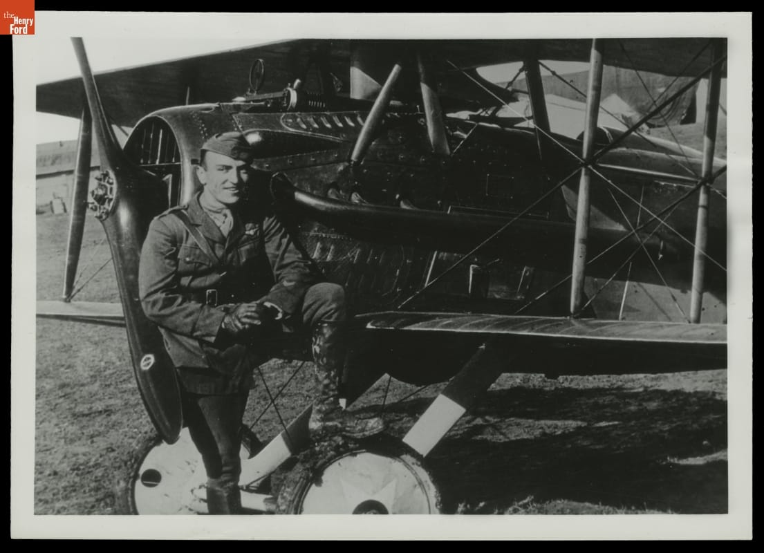 Pilot Eddie Rickenbacker with World War I Fighter Plane, circa 1916