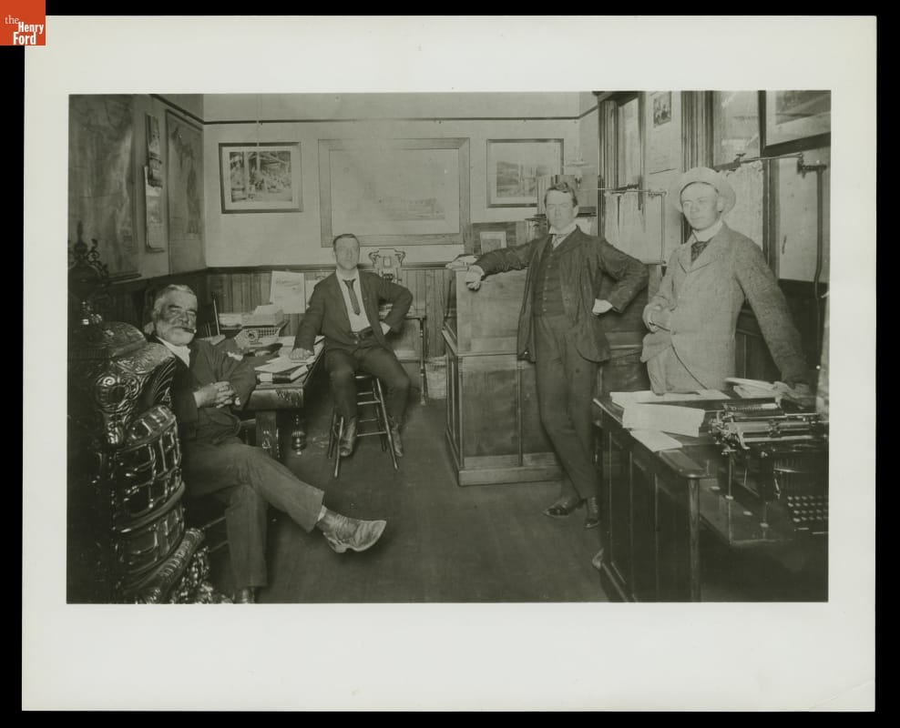 William Livingstone, Alex Malcomson, and James Couzens at Malcomson Coal Company Office, 1902-1903