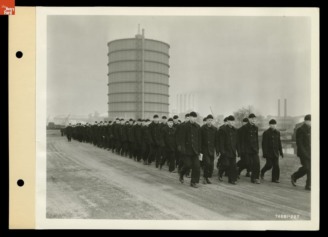 Navy Service School Students Marching at Ford River Rouge Plant, Dearborn, Michigan, 1941-1945